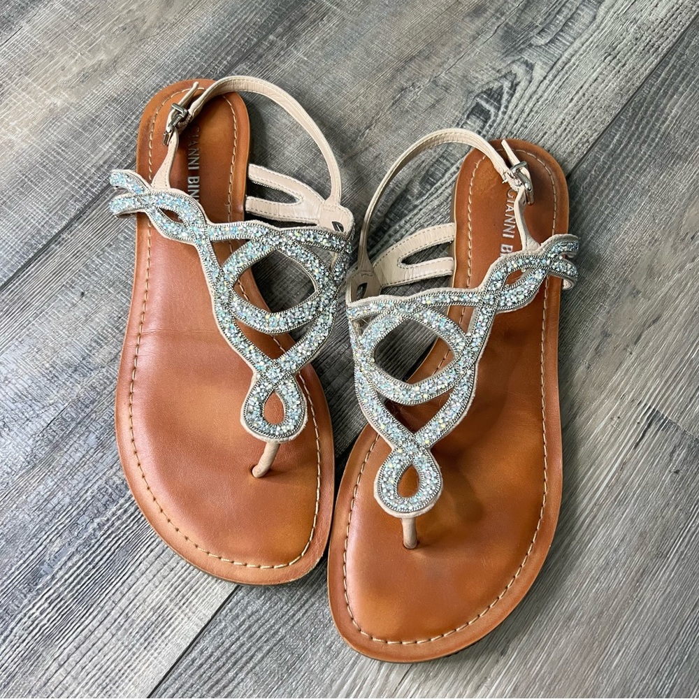 Sandals Gianni Bini size 8. Tan w/rhinestones. Used